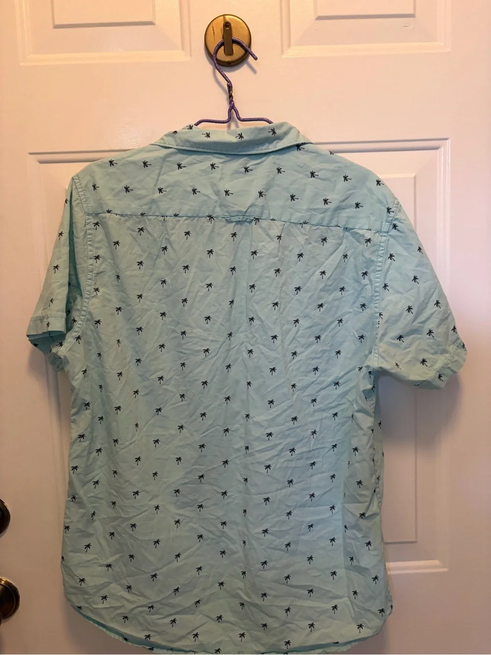 Denim & Flower Light Blue Short-Sleeve Palm Print Button-Up Shirt
